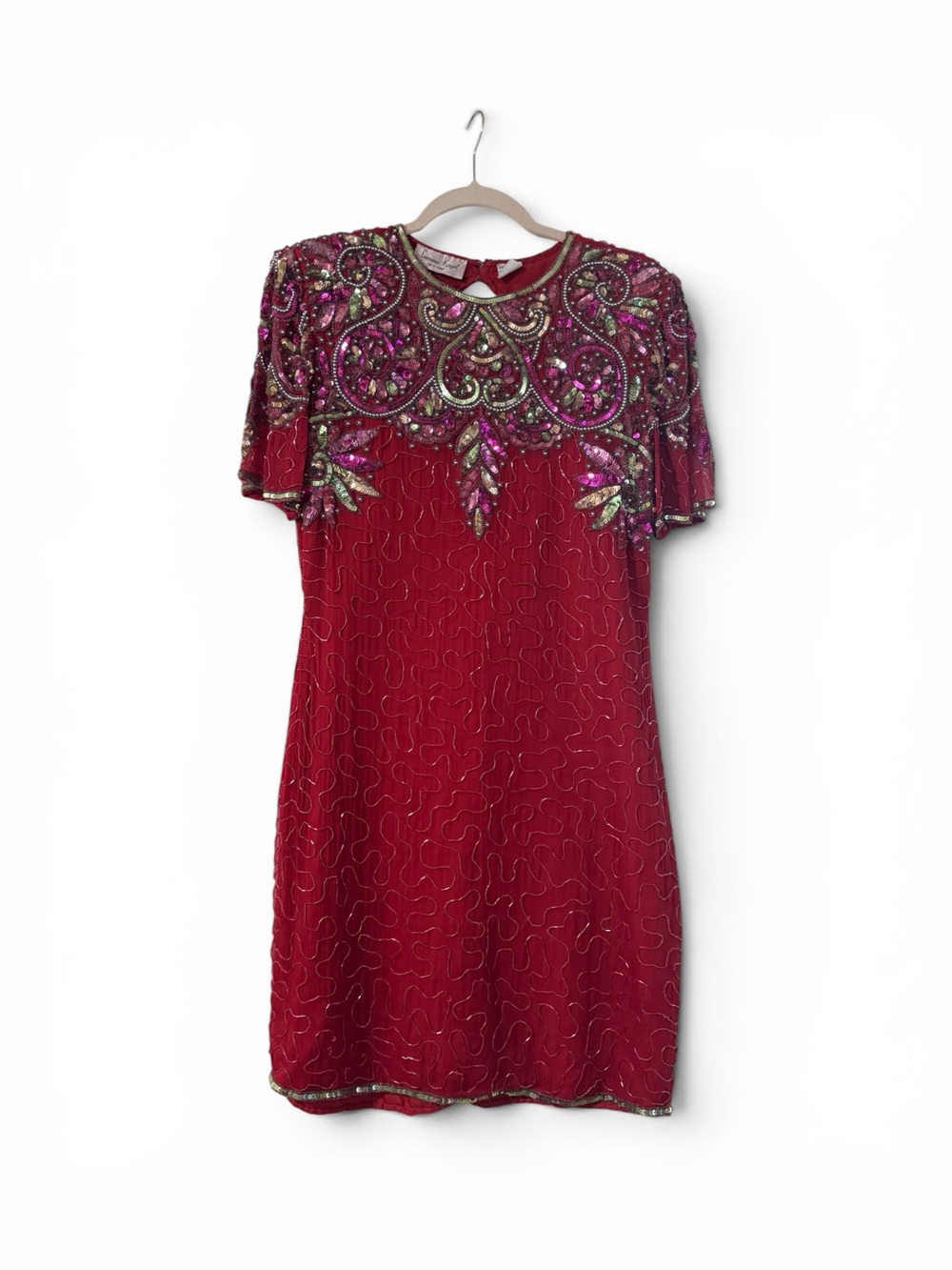 Laurence Kazar Red Beaded Mini Dress